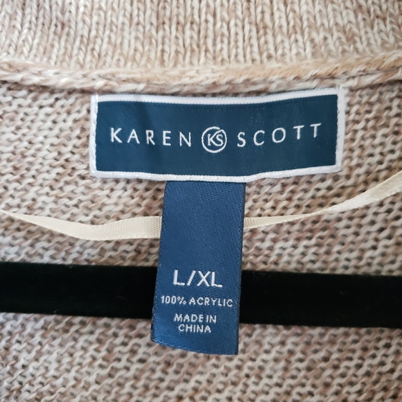 Karen Scott Sweater Poncho Cable Knit Sweater Fringe LG XL - Picture 10 of 14